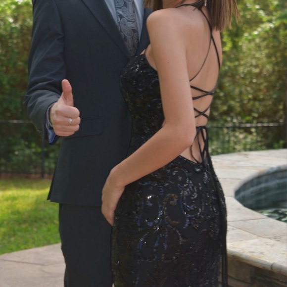 La Femme Black Sequin Prom Dress - Picture 5 of 5